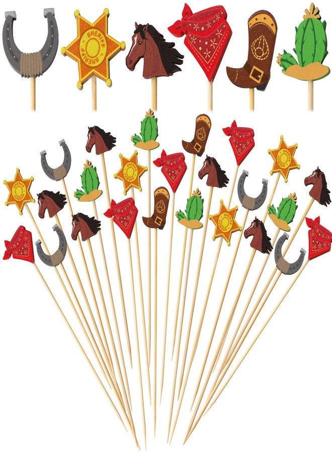WorldBazaar Cowboy Cocktail Picks 120PCS Western Cowgirl Toothpicks Appetizers Bamboo Skewers Wild West Food Picks Drinks Dessert Sticks Drink Accessories Western Halloween Party Supplies - Image 1